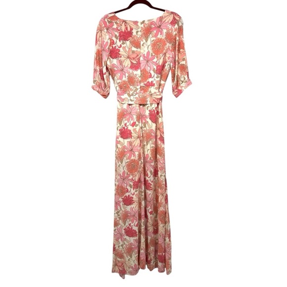 Vici Pink Floral V Neck Half Sleeve A-Line Long Maxi Dress Women’s Large - Picture 6 of 11